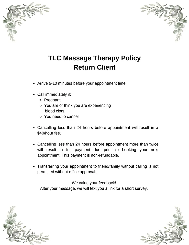Chiropractic Lakeville MN Massage Therapy Returning Client Policy